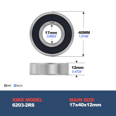 XiKe 4 pièces 6203-2RS Roulement à billes 17x40x12mm, Chromé acier et Double scellé et Pré-lubrifié, 6203RS Roulements à billes