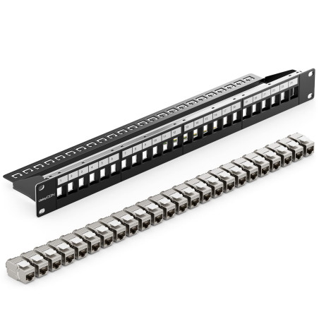 deleyCON Kit de 24 Ports Panneau de Brassage Modulaire 1 U 19" Installation en Rack + 24x Modules Keystone RJ45 CAT6a Compatible