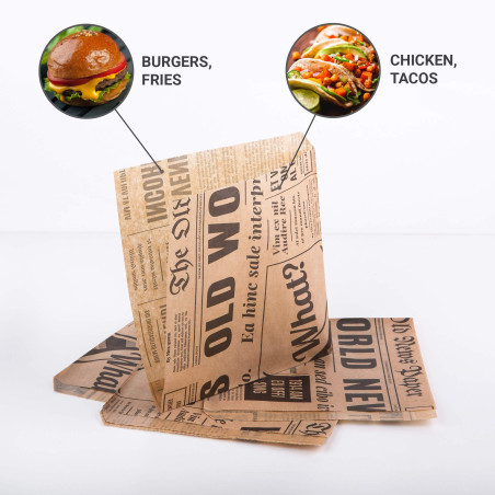 Oldnews (Paquet de 50) Craft 150 x 150 mm Paper Party Merchandise 15 x 15 cm Sacs Sacs Conteneur de stockage du déjeuner Frites