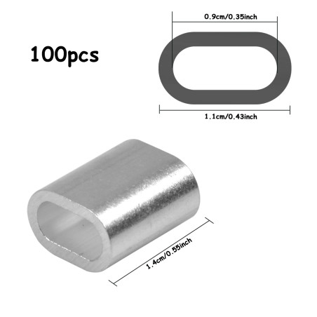 100 Pièces Manchons en Aluminium Ovale, Clip à Sertir en Aluminium, Ovale Manchons de Câble en Aluminium, Ferrules à Virole pour