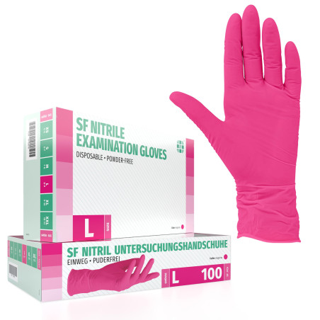 SF Gants nitrile magenta L – 100 gants jetables, non poudrés, sans latex, résistants, pour la cuisine, l’usage médical, le ménag