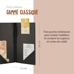 SECURIT - Porte-Addition Classic Line - 3 Encoches - Pour Café, Bar, Restaurant - Similicuir PU - Coloris Noir