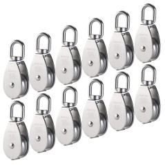 12 Pièces M15 Poulie Simple en Acier Inoxydable 304, AUHOTA 15MM Seul Poulies Bloc Rouleau, Grue Pivot Crochet Lisse Fil Corde C