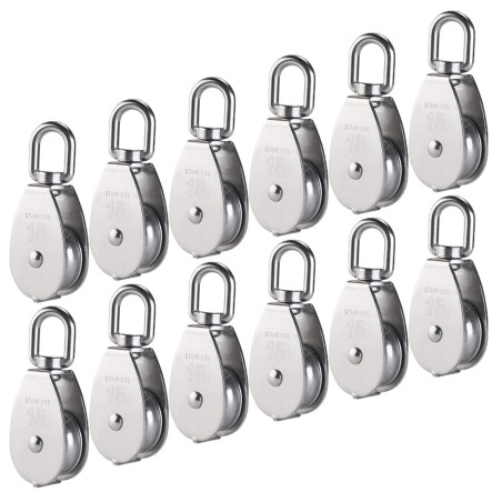 12 Pièces M15 Poulie Simple en Acier Inoxydable 304, AUHOTA 15MM Seul Poulies Bloc Rouleau, Grue Pivot Crochet Lisse Fil Corde C