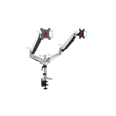 DIGITUS Support d'écran - Pince & Vérin à gaz - 2 écrans - Jusqu'à 27 pouces - Jusqu'à 2x 8 kg - VESA 75 & 100 - Argenté