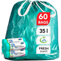 Stella Pack Sacs Poubelle Écologiques 35l à Cordon Durables Flexibles Recyclables Solides Parfumés Mint en Plastique Recyclé Rés