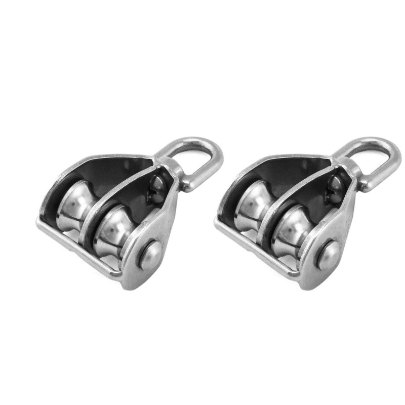 QWORK® 2PCS M15 Bloc de Poulie Double en Acier Inoxydable 304, Pivotant Double Poulie de Levage QWORK® 2PCS M15 Bloc de Poulie Double en Acier Inoxydable 304, Pivotant Double Poulie de Levage