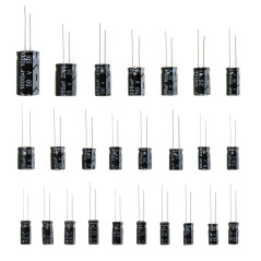 WINGONEER 25 Valeurs 16V 25V 50V 1uF à 2200uF Condensateurs électrolytiques Assortiment assorti Kit Set Noir - 125PCS