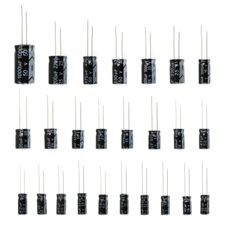 WINGONEER 25 Valeurs 16V 25V 50V 1uF à 2200uF Condensateurs électrolytiques Assortiment assorti Kit Set Noir - 125PCS