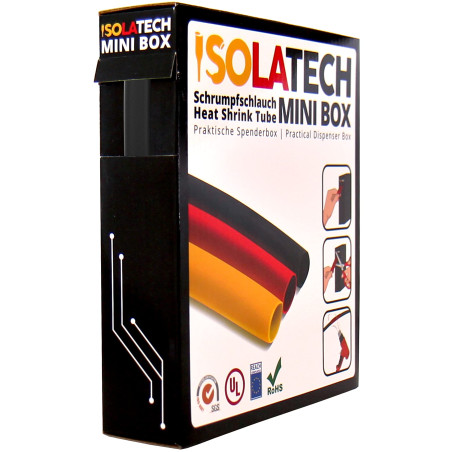 ISOLATECH Gaine thermorétractable 3:1 Mini Box sans colle noir Ø9mm 5 mètres pour voiture USB électriques Câble Réparation Embal