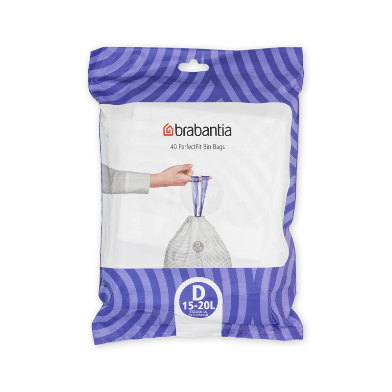 Brabantia Sacs Poubelle PerfectFit (Code D - 15L / 20L), Ultra Résistant, Poignées Coulissantes (40 Sacs) Brabantia Sacs Poubelle PerfectFit (Code D - 15L / 20L), Ultra Résistant, Poignées Coulissantes (40 Sacs)