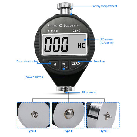 Maizoon Shore C Testeur de Dureté Avec écran LCD 0-100 HC Outil de Test pour Pneus Plastique Caoutchouc Cuir NE10C