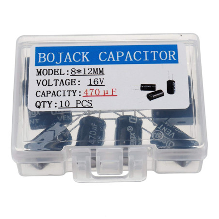 BOJACK 470uF 16V 8x12mm Condensateurs 470 MFD 16 volts 0.32x0.47 pouces ± 20% condensateurs électrolytiques en aluminium (paquet