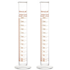 StonyLab 2-Paquet Cylindre Gradué en Verre Borosilicaté, Glass Graduated Cylinder - 250ml