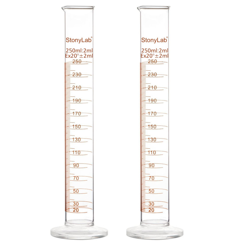 StonyLab 2-Paquet Cylindre Gradué en Verre Borosilicaté, Glass Graduated Cylinder - 250ml StonyLab 2-Paquet Cylindre Gradué en Verre Borosilicaté, Glass Graduated Cylinder - 250ml