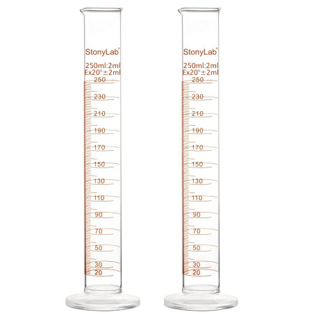 StonyLab 2-Paquet Cylindre Gradué en Verre Borosilicaté, Glass Graduated Cylinder - 250ml