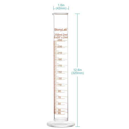 StonyLab 2-Paquet Cylindre Gradué en Verre Borosilicaté, Glass Graduated Cylinder - 250ml