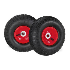 Relaxdays 2 Roues pour Diable 4.1/3.5-4, de Rechange avec air, axe de 16 mm, Jusqu’à 136 kg, 260 x 85 mm, Noir-Rouge
