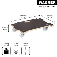 Wagner Chariot à roulettes MM 1382 I 59 x 39 x 11 cm - Charge 250 kg - Extensible de manière Flexible - pour Charges de (Presque