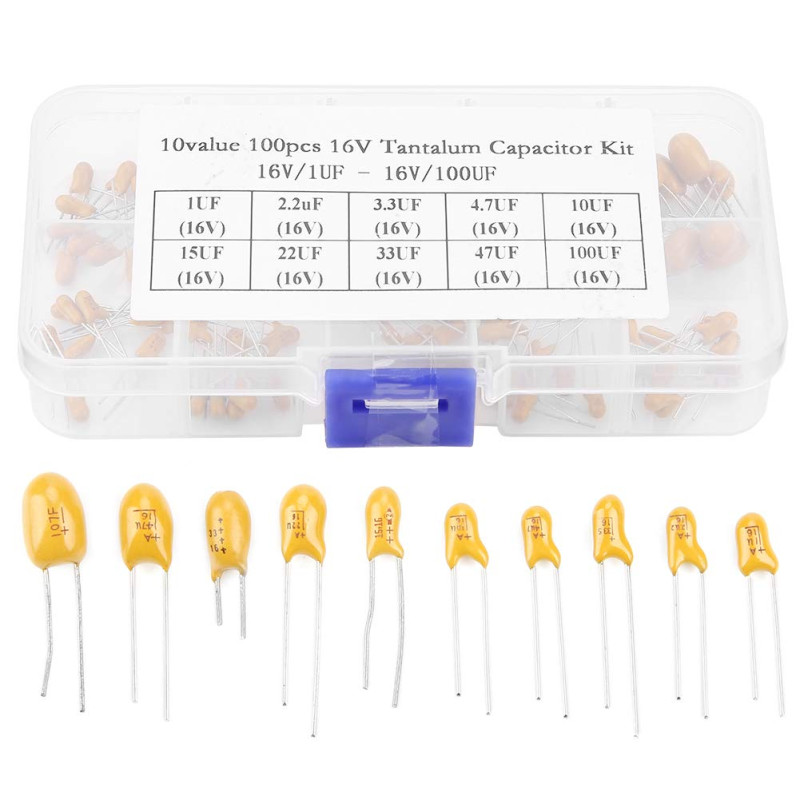 Aeloa 10 valeurs de condensateur, 16V 1 uf - 100 uf tantale Assortis avec Box (100 Pcs/Box) Aeloa 10 valeurs de condensateur, 16V 1 uf - 100 uf tantale Assortis avec Box (100 Pcs/Box)