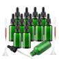 Bakiauli 12 Pièces Flacon Compte Gouttes 30ml, Vert Flacon Huile Essentielle Vide avec Pipette Verre avec Pipettes, pour les Mél