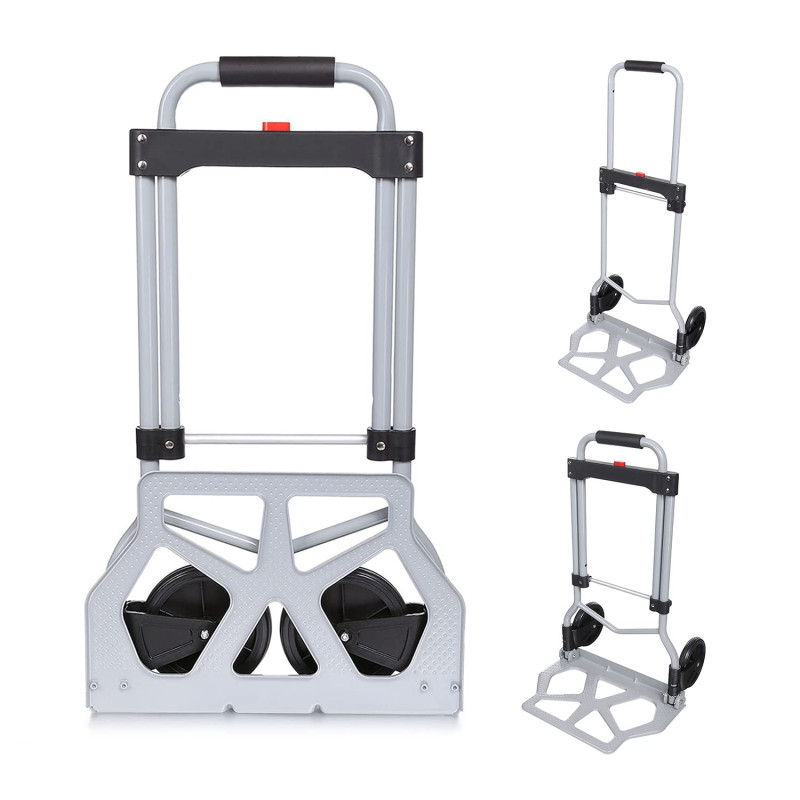 Voluker Diable Pliable Charge 100kg, Chariots de manutention 2 Roues avec Poignée Télescopique en Aluminium, Argent Voluker Diable Pliable Charge 100kg, Chariots de manutention 2 Roues avec Poignée Télescopique en Aluminium, Argent