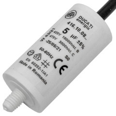 Lumonic Condensateur de démarrage 416.10.08 A [incl. câble 35cm] | Condensateur moteur 5µF 425V 28x55mm I Condensateur dans un b