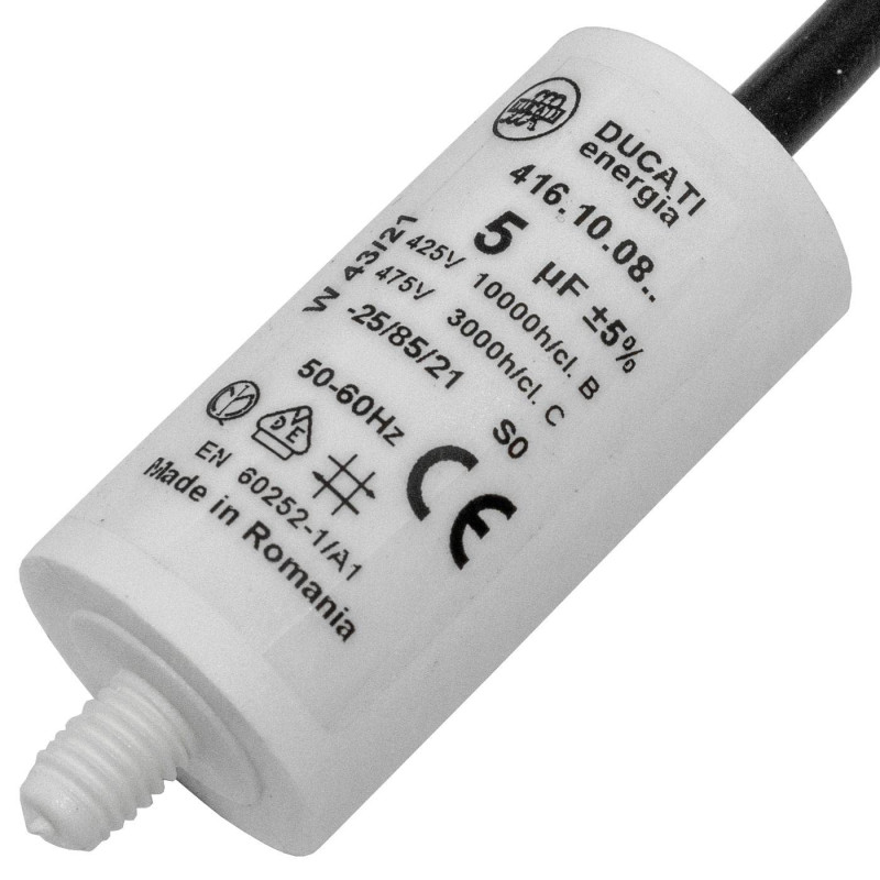 Lumonic Condensateur de démarrage 416.10.08 A [incl. câble 35cm] | Condensateur moteur 5µF 425V 28x55mm I Condensateur dans un b