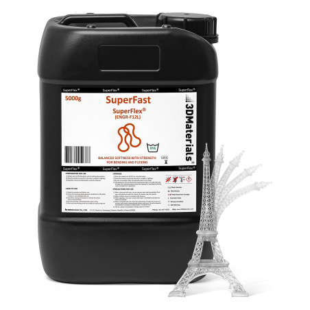 SuperFlex Résine d'imprimante 3D, Douceur 80A simulant du caoutchouc flexible, Fabriquée en Corée par 3DMaterials (5000g, Transp