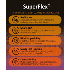 SuperFlex Résine d'imprimante 3D, Douceur 80A simulant du caoutchouc flexible, Fabriquée en Corée par 3DMaterials (5000g, Transp