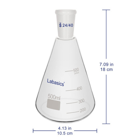 Labasics Flacon Erlenmeyer en Verre 24/40, Flacon à Paroi Épaisse en Verre Borosilicaté avec Joint Extérieur Conique Standard 24