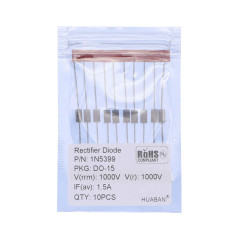 HUABAN 10 pièces 1N5399 Diode de redressement 1.5A 1000V DO-15 (DO-204AC) Axial 5399 1.5 Amp 1000 Volt