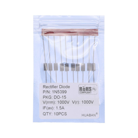HUABAN 10 pièces 1N5399 Diode de redressement 1.5A 1000V DO-15 (DO-204AC) Axial 5399 1.5 Amp 1000 Volt