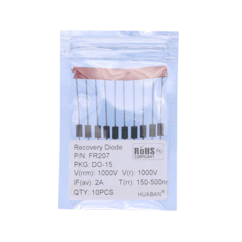 HUABAN 10 pièces FR207 Diode de redressement à récupération rapide 2A 1000V 150-500ns DO-15 (DO-204AC) axial 2 ampères 1000 volt HUABAN 10 pièces FR207 Diode de redressement à récupération rapide 2A 1000V 150-500ns DO-15 (DO-204AC) axial 2 ampères 1000 volt