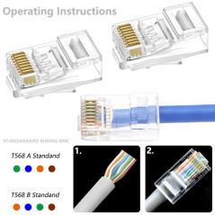 Rayong 100Pcs Connecteur Rj45 Cat6 Métal Blindé Fiche RJ45 Cat6 8P8C Via Une Prise Modulaire Ethernet pour Connecteur de Passe à