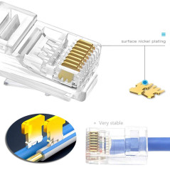 Rayong 100Pcs Connecteur Rj45 Cat6 Métal Blindé Fiche RJ45 Cat6 8P8C Via Une Prise Modulaire Ethernet pour Connecteur de Passe à