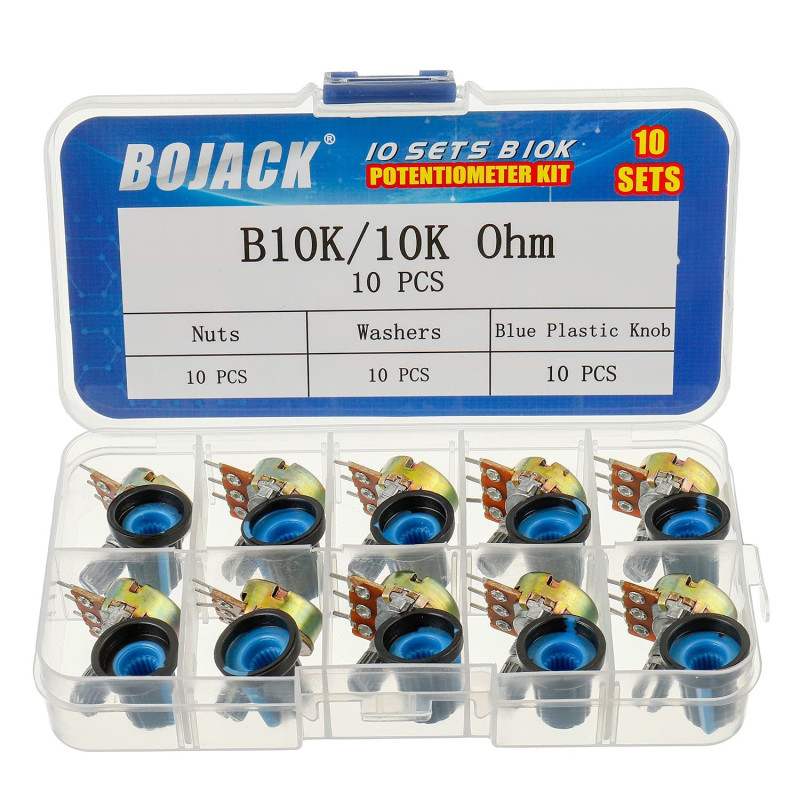 BOJACK 10 Sets B10K Axe moleté 3 Bornes Potentiomètres rotatif à conicité linéaire (WH148)10K Ohm Film de carbone Résistances va