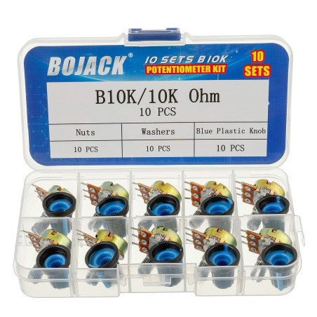 BOJACK 10 Sets B10K Axe moleté 3 Bornes Potentiomètres rotatif à conicité linéaire (WH148)10K Ohm Film de carbone Résistances va