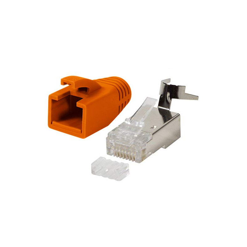 odedo 10x fiches RJ45 Cat.7, Cat 6A, Cat 8.1 orange, fiche réseau, fiche à sertir, créer un câble patch, gaine de protection con