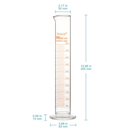 stonylab Verre Cylindre Gradué (1 Paquet), Graduated Cylinder Verre Borosilicaté 500 ml Mur Lourd Verre Gradué Éprouvette