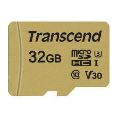 Transcend USD500S Carte mémoire microSDHC 32GB UHS-I, C10, U3, V30, 4K, Full HD, jusqu'à 95/80 MB/s, conçue pour caméras d'actio