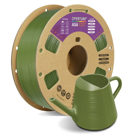 OVERTURE ASA Filament Premium de 1,75 mm, bobine 1 kg (2,2 lbs), précision dimensionnelle +/- 0,02 mm, pour imprimante 3D (Olive