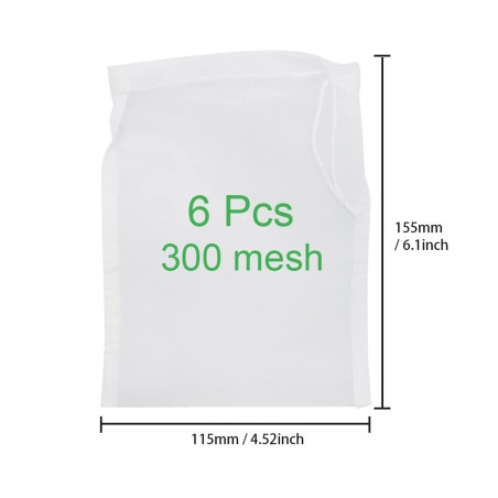 UMCHU 6 Pièces 300 mesh Filtrant en Mailles de Nylon Fines,Sac à Lait de Noix,pour lait de noix végan,lait d'amandes,jus de frui