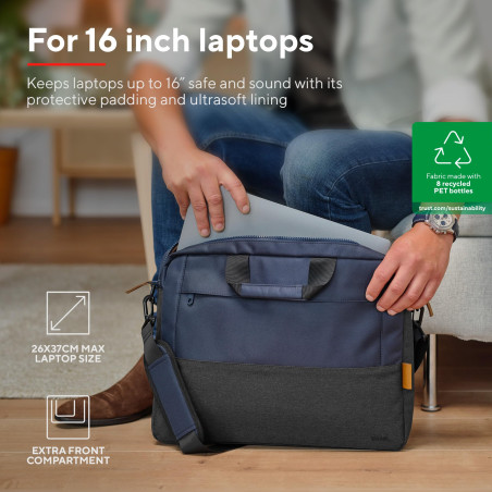 Trust Lisboa Sacoche Homme pour Ordinateur Portable 16 Pouces, Sac Bandoulière avec Sangle pour Chariot, Plastique Recyclé, Hous