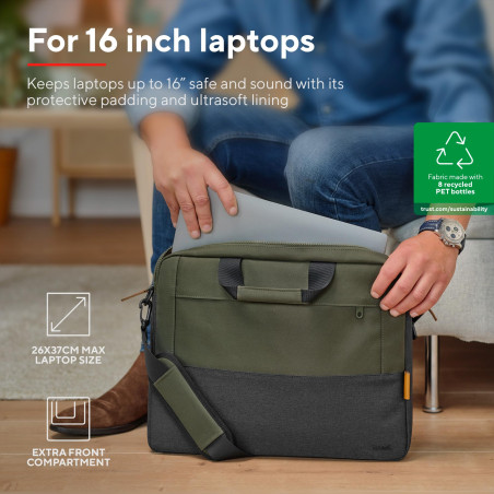 Trust Lisboa Sacoche Homme pour Ordinateur Portable 16 Pouces, Sac Bandoulière avec Sangle pour Chariot, Plastique Recyclé, Hous