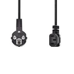 NEDIS Câble d'alimentation | Fiche Contact de Protection | IEC-320-C13 | coudé | coudé | nickelé | 2 m | Rond | PVC | Noir | Sac