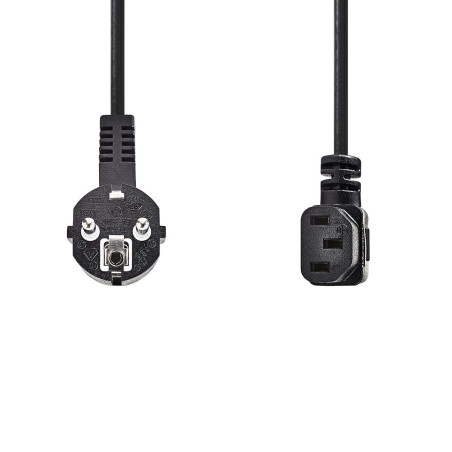 NEDIS Câble d'alimentation | Fiche Contact de Protection | IEC-320-C13 | coudé | coudé | nickelé | 2 m | Rond | PVC | Noir | Sac
