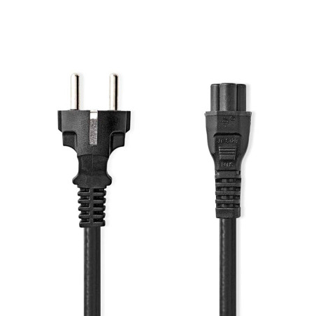 NEDIS Câble d'alimentation, fiche de Contact de Protection, IEC-320-C5, Droit, nickelé, 2 m, Rond, PVC, Noir, Sac en Plastique