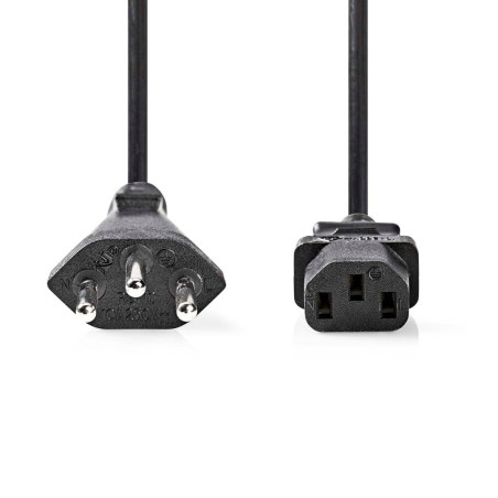 NEDIS Câble d'alimentation CH Type 12 - IEC-320-C13 - Droit - Nickelé - 2 m - Rond - PVC - Noir - Sac en Plastique