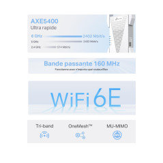 TP-Link Répéteur WiFi 6E Mesh RE815XE, Amplificateur WiFi AXE5400 Mbps, 1 Port Gigabit, 4 antennes externes, Compatible avec Les